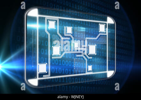 Technology interface  against glowing binary code on black background Stock Photo
