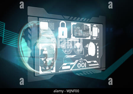 Security interface against shiny globe on black background Stock Photo