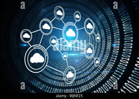 Technology interface against spiral of shiny binary code Stock Photo
