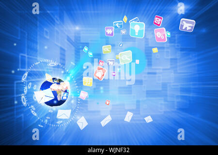 Global technology background against shiny technological background Stock Photo