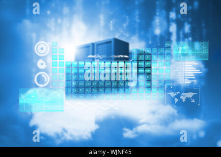 Keyboard interface against cityscape on cloud Stock Photo