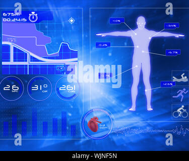Medical interface against abstract blue squares Stock Photo