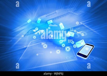 Email communication background against shiny background with squares Stock Photo