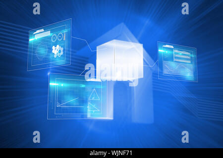 Technology interface  against shiny house on blue background Stock Photo