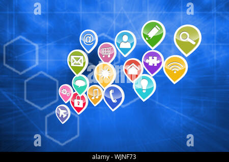 Colourful computer applications against abstract technology background ...