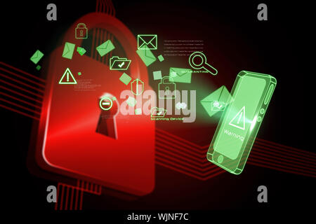 Security interface against shiny red lock on black background Stock Photo