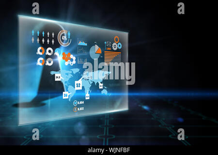 Business interface against keyhole on technological black background Stock Photo