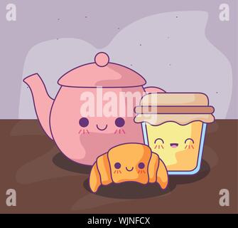 cute teapot with delicious food kawaii style vector illustration design Stock Vector