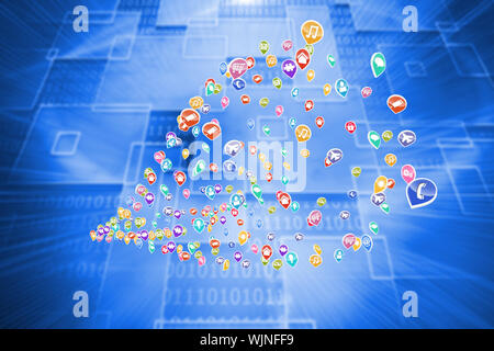 Colourful computer applications against shiny background with squares Stock Photo