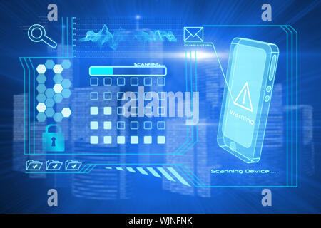 Security interface against futuristic shiny cityscape Stock Photo