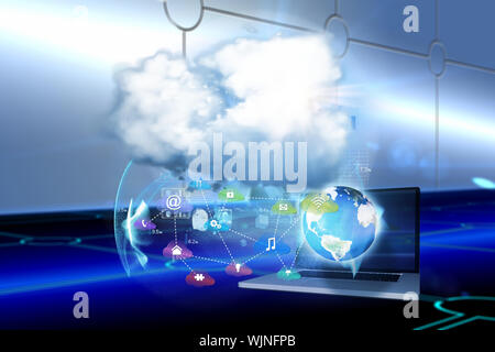 Cloud computing background against keyhole on technological background Stock Photo