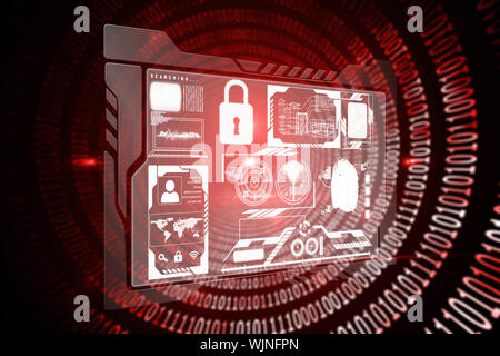Security interface against shiny red binary code on black background Stock Photo