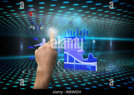 Hand pointing against keyhole on technological glowing background Stock Photo