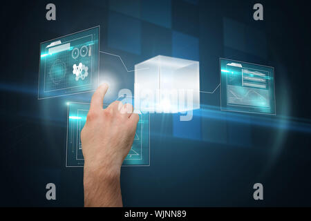 Hand pointing against technical background with squars Stock Photo