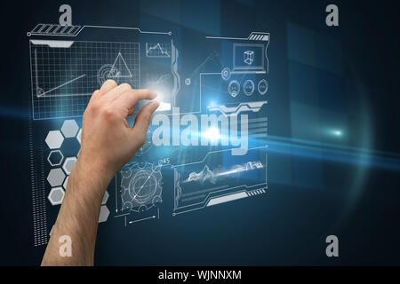 Hand presenting against technical background with squars Stock Photo