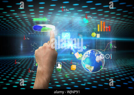 Hand pointing against keyhole on technological glowing background Stock Photo
