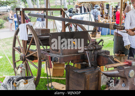 Old mobile blacksmiths forge on display at a American Civil War reenactment in Huntington Beach California Stock Photo