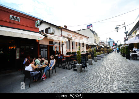 Restaurants bars and cafes on Kopitareva pedestrian street in Niš, Serbia. Stock Photo