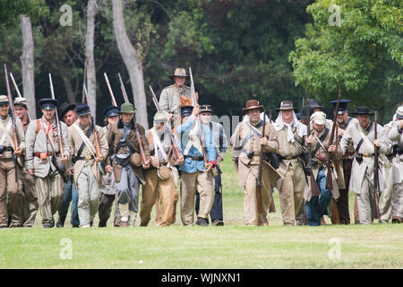 Confederate army battlefield scene at a American Civil war reenactment in Huntington Beach California USA Stock Photo