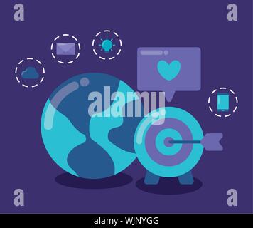 planet earth with social media icons vector illustration design Stock Vector