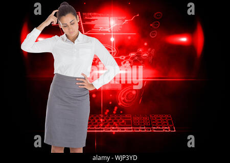 Focused businesswoman against futuristic technology interface Stock Photo