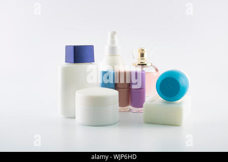 Set of shampoo consisting of sunscreen. White background. It was taken in the studio. Stock Photo