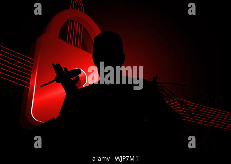 Composite image of shiny red lock on black background Stock Photo