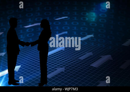 Composite image of grid and arrows on black background Stock Photo