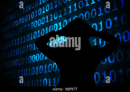 Composite image of shiny blue binary code on black background Stock Photo
