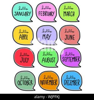 Hello monthly in colorful word bubble vector illustration Stock Vector