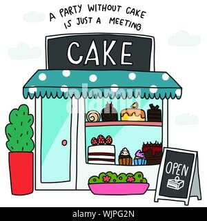 Cake shop a party without cake is just a meeting cartoon vector illustration Stock Vector