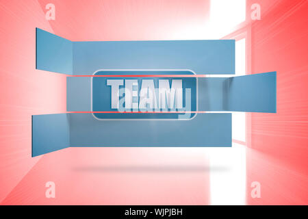 Composite image of team banner on abstract screen against bright red room Stock Photo