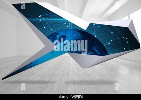 Composite image of blue earth on abstract screen against bright white room Stock Photo