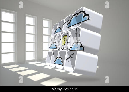 Cloud computing idea cycle on abstract screen against dark white room Stock Photo