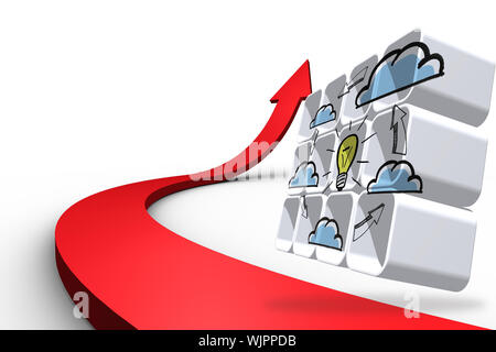 Cloud computing idea cycle on abstract screen against red arrow pointing up Stock Photo