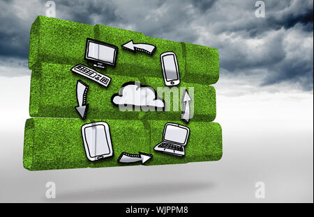 Cloud computing cycle on abstract screen against cloudy sky background Stock Photo