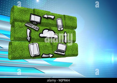 Cloud computing cycle on abstract screen against arrows on technical background Stock Photo