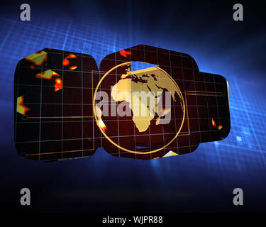 Earth on grid on abstract screen against blue grid with ecg heartbeat Stock Photo