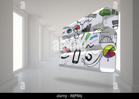 Media device brainstorm on abstract screen against bright hall with windows Stock Photo