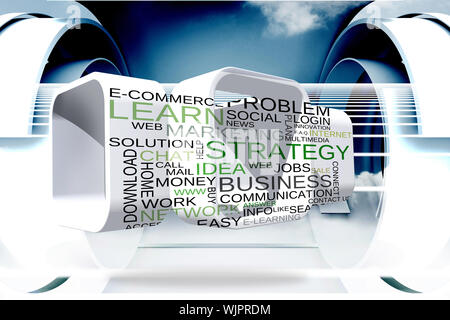 Business buzzwords on abstract screen against abstract cloud design in futuristic structure Stock Photo