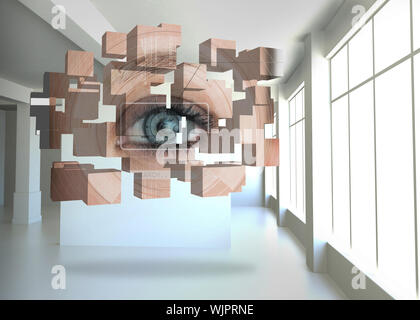 Eye analysis on abstract screen against white room with screen Stock Photo