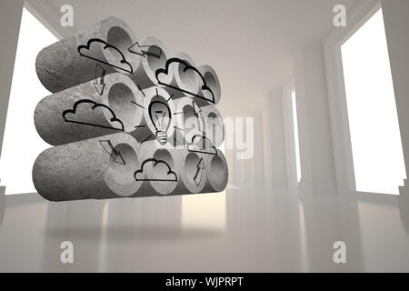 Cloud computing cycle on abstract screen against digitally generated room Stock Photo
