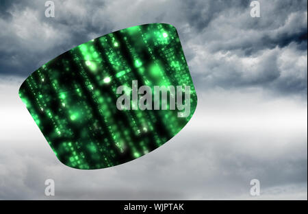 Green matrix on abstract screen against cloudy sky background Stock Photo