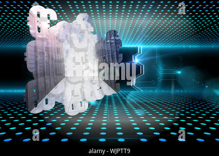 Server hallway on abstract screen against doorway on technological glowing background Stock Photo