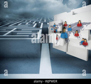 International community on abstract screen against big 3d maze under clouds Stock Photo