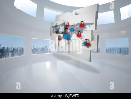 International community on abstract screen against bright white room with windows Stock Photo