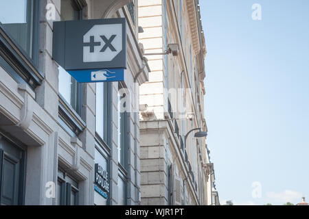 LYON, FRANCE - JULY 19, 2019: Banque Populaire logo in front of their local bank in Lyon. Banque Populaire is a cooperative bank, one of main french b Stock Photo