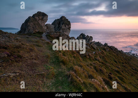 A view of the rugged coastline at Morte Point overlooking the bristol channel Stock Photo