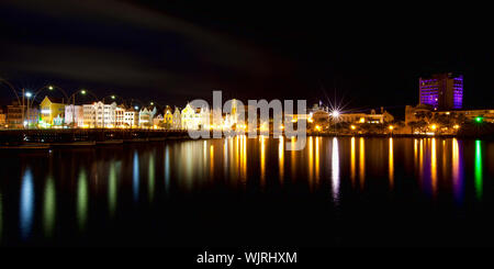 Nighttime panorama picture of Willemstad city, Curacao Stock Photo