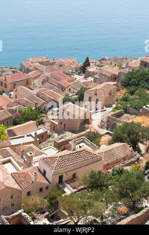 View on downtown Monemvasia at the Greek Peloponnese Stock Photo